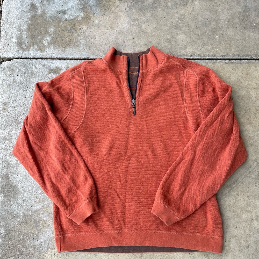 Tommy Bahama Reversible Quarter Zip Pullover Men's XL Brown Orange Sweatshirt - Picture 5 of 7